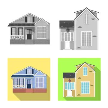 Vector illustration of building and front sign. Set of building and roof stock Ilustración de archivo
