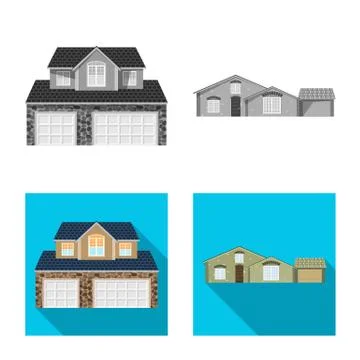 Vector illustration of building and front icon. Collection of building and roof Ilustración de archivo