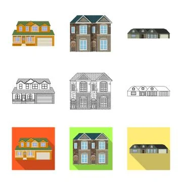 Vector illustration of building and front logo. Set of building and roof vector Ilustración de archivo
