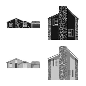 Vector illustration of building and front icon. Set of building and roof stock Ilustración de archivo