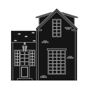 Vector illustration of building and front sign. Collection of building and roof Ilustración de archivo