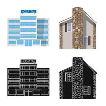 Vector illustration of building and front logo. Set of building and roof vector Ilustración de archivo