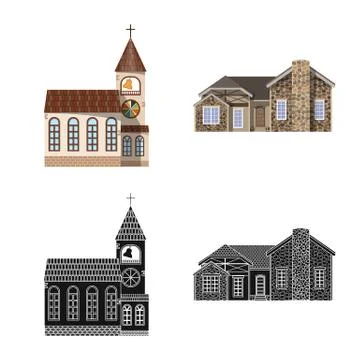 Vector illustration of building and front logo. Collection of building and roof Ilustración de archivo