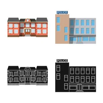 Vector illustration of building and front logo. Set of building and roof stock Ilustración de archivo