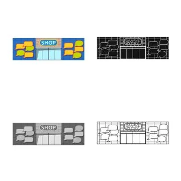 Vector illustration of building and front sign. Set of building and roof vector Ilustración de archivo