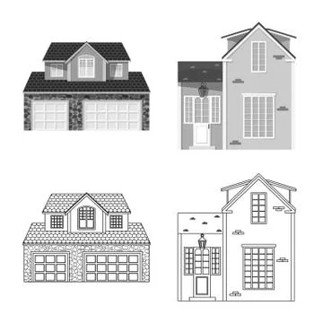 Vector illustration of building and front logo. Collection of building and roof Ilustración de archivo