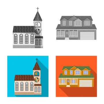 Vector illustration of building and front symbol. Set of building and roof Ilustración de archivo