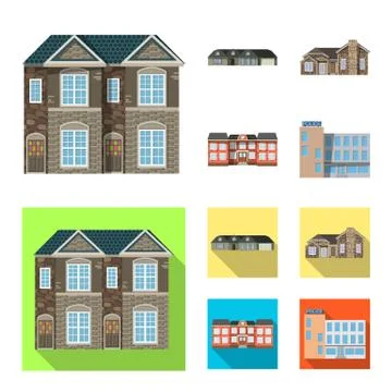 Vector illustration of building and front icon. Set of building and roof stock Ilustración de archivo