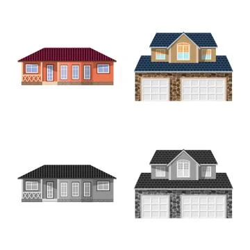 Vector illustration of building and front symbol. Set of building and roof stock Ilustración de archivo