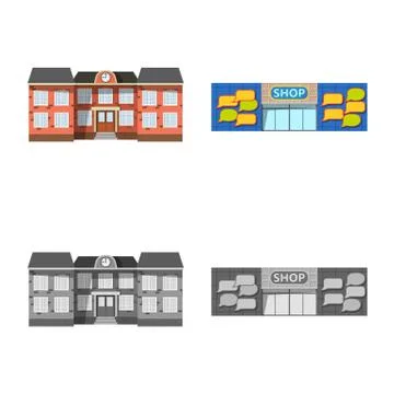 Vector illustration of building and front symbol. Collection of building and Ilustración de archivo