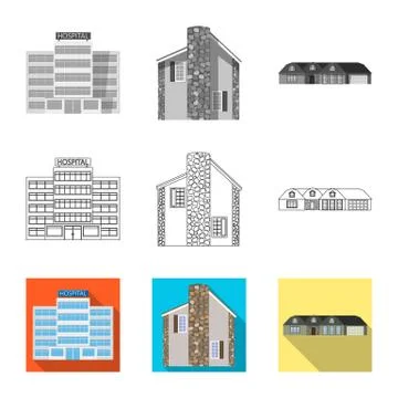 Vector illustration of building and front logo. Set of building and roof vector Ilustración de archivo