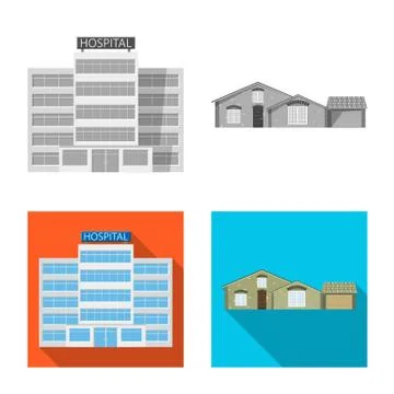 Vector illustration of building and front logo. Set of building and roof vector Ilustración de archivo