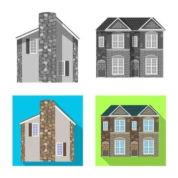 Vector illustration of building and front sign. Set of building and roof stock Ilustración de archivo