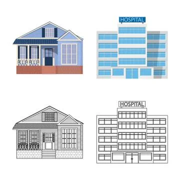 Vector illustration of building and front icon. Collection of building and roof Ilustración de archivo