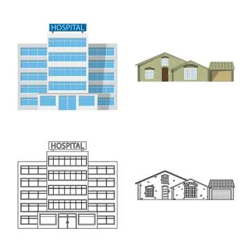 Vector illustration of building and front icon. Collection of building and roof Ilustración de archivo