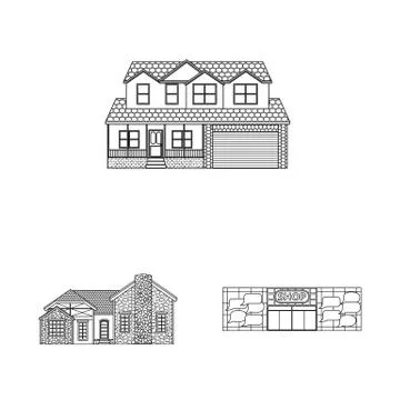 Vector illustration of building and front symbol. Set of building and roof Ilustración de archivo