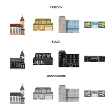Vector illustration of building and front icon. Collection of building and roof Ilustración de archivo