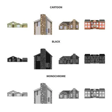 Vector illustration of building and front icon. Set of building and roof vector Ilustración de archivo