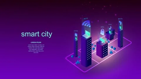 Vector illustration of a building with elements of a smart city. Science Illustrazione stock