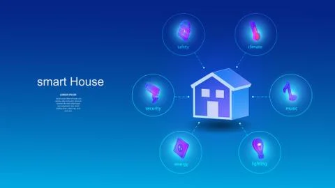 Vector illustration of a building with elements of a smart home system. Science Illustrazione stock