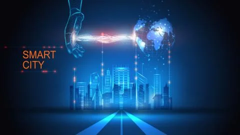 Vector illustration of a building with elements of a smart city. Science Illustrazione stock