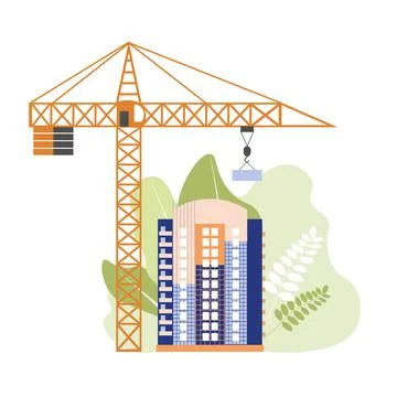 Vector illustration, a building under construction and a crane nearby Stock Illustration