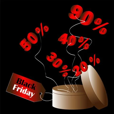 Vector illustration. Bulky numbers flying out of the box. Black Friday. Sale. Stock Illustration