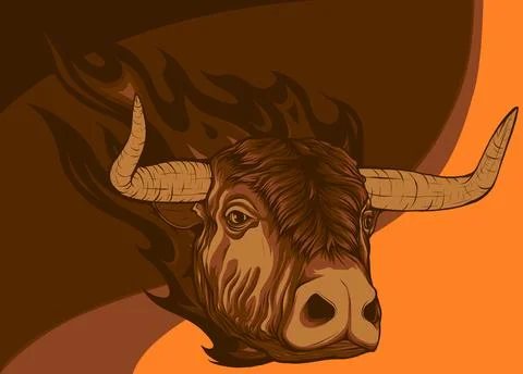 Vector illustration of Bull head in flame Stock Illustration