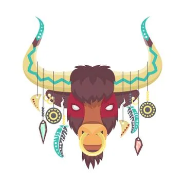 Vector illustration of bull or ox in ethnic or tribal style. Animal totem. Bu Stock Illustration