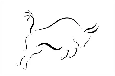 Vector illustration of bull painted with simple lines. Symbol of cattle and b Stock Illustration