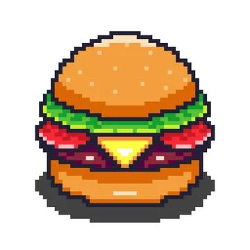 Vector Illustration of Burger with Pixel Art Design Stock Illustration