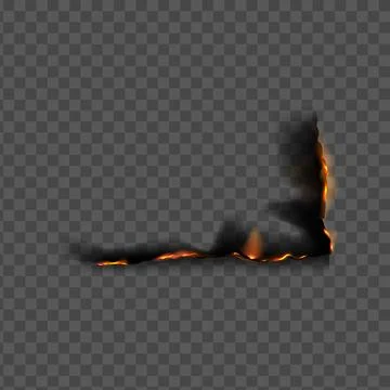 Vector illustration of burnt paper corner border with charred edge and fire. Stock Illustration