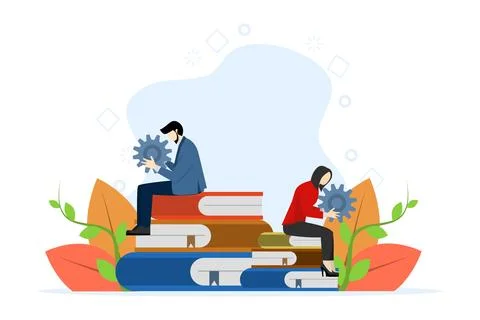 Vector illustration business concept, tiny people with business mechanism link. Illustrazione stock