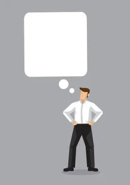 Vector illustration of business man thinking in blank speech bubble on grey b Stock Illustration