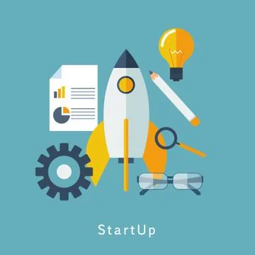 Vector illustration of a business start-up rocket space exploration flat styl Stock Illustration