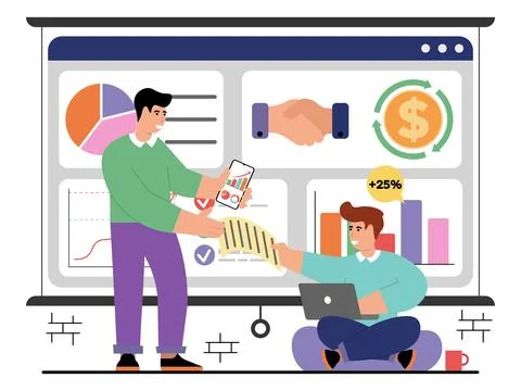 Vector illustration of business team that analysis of the activities Stock Illustration