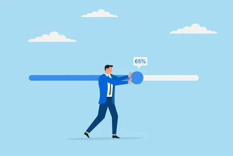 Vector Illustration of a Businessman Actively Working to Complete a Progress Illustrazione stock