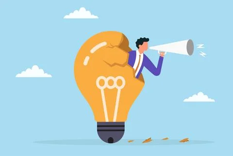 Vector illustration of a businessman announcing an idea through a megaphone Stock Illustration