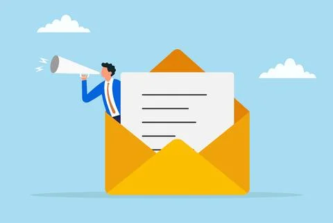 Vector illustration of a businessman announcing a message through a megaphone Illustrazione stock