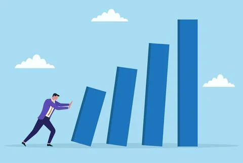 Vector illustration of a businessman attempting to push and discard a bar graph Illustrazione stock
