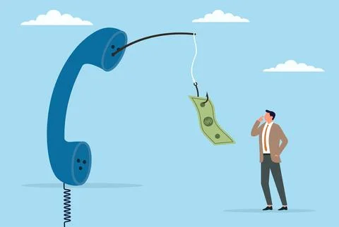 Vector illustration of a businessman being tempted with money over a scam call Stock Illustration