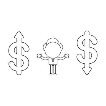 Vector illustration of businessman character between dollar symbols and arrow Stock Illustration