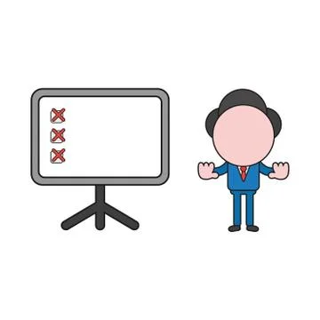 Vector illustration of businessman character with presentation chart and x ma Illustrazione stock