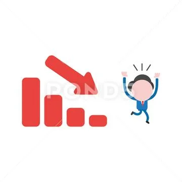 Vector illustration businessman character running away from sales bar chart m Stock Illustration