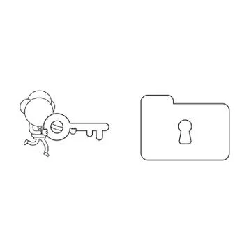 Vector illustration of businessman character running and carrying keyhole to  Stock Illustration