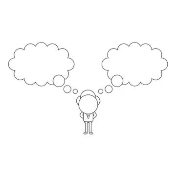 Vector illustration of businessman character with two thought bubbles. Black  스톡 일러스트