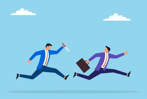 Vector illustration of a businessman chasing another businessman with a knife Stock Illustration