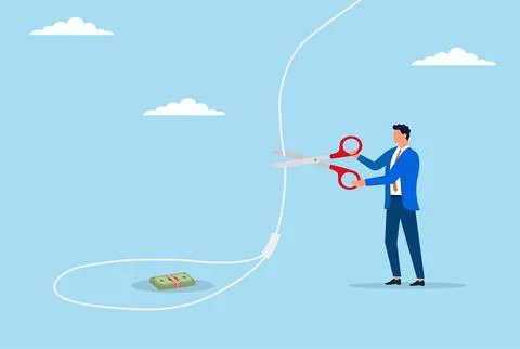 Vector illustration of a businessman cutting through a trap with scissors Stock Illustration