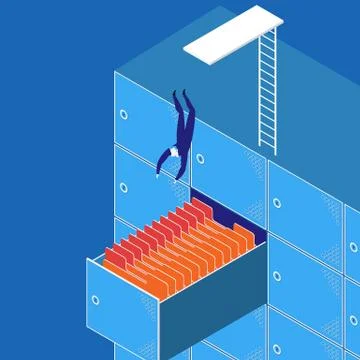 Vector illustration of businessman diving into the work Stock Illustration