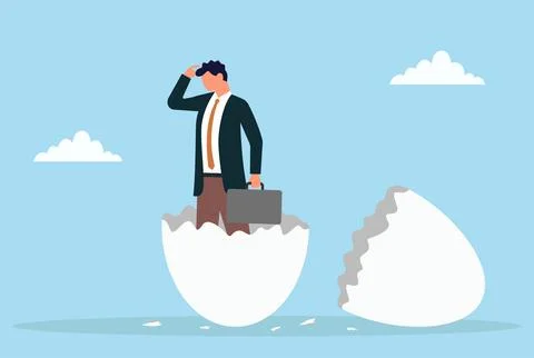 Vector illustration of a businessman emerging from an eggshell Stock Illustration